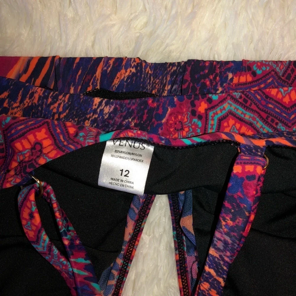 VENUS Pink and Teal Halter Bikini Top with Cut Out size 12